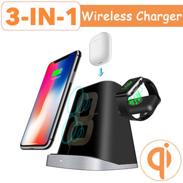 Compatible with Apple, Compatible with Apple , Bakeey 3 in 1 10W Qi Fast Wireless Charger Dock Pad Stand Holder for iPhone Airpods for Apple Watch 2 3 4