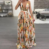 European and American deep V-neck  back chiffon dress