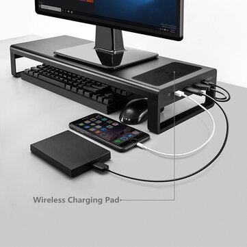 Compatible with Apple, Multifunction Computer Laptop Macbook USB HUB Base Stand Holder With QI WIreless Charger