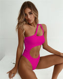 New Women's One-piece Swimsuit Solid Sexy Gathers Irregular Bikini