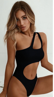 New Women's One-piece Swimsuit Solid Sexy Gathers Irregular Bikini