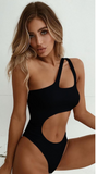 New Women's One-piece Swimsuit Solid Sexy Gathers Irregular Bikini