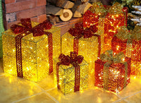 Set Of 3 Lighted Gift Boxes Christmas Box Decoration Red Lit Present Boxes Decor