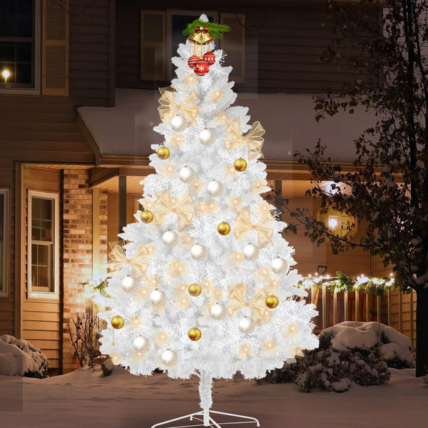 White Artificial Snow Flocked Christmas Tree, 8ft  Full Tree, With  Metal Stand