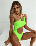 New Women's One-piece Swimsuit Solid Sexy Gathers Irregular Bikini