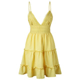 Summer Women Summer Dress Sexy Bow Backless V-neck Mini Beach Dresses Sleeveless Mini Ruffle White Summer Beach Dress