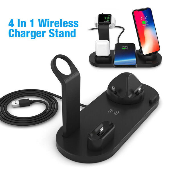 4 in 1 Wireless Charging Station Dock Charger Stand for Apple Watch & Air Pods