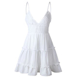 Summer Women Summer Dress Sexy Bow Backless V-neck Mini Beach Dresses Sleeveless Mini Ruffle White Summer Beach Dress