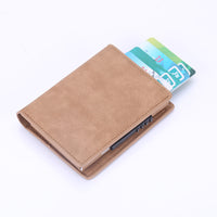 Men Business RFID Anti-scan Mini Carbon Fiber Pattern Automatic Credit Card Aluminum Coins Bag Wallet ID Card Holder